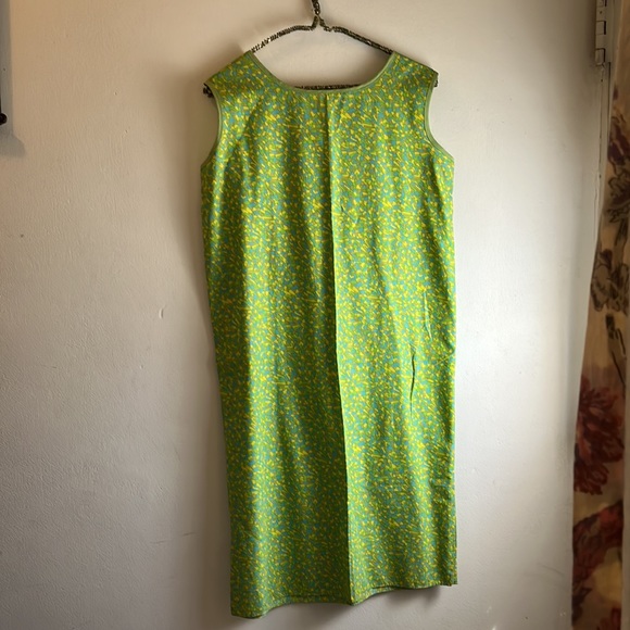 VINTAGE geometric print green dress size large - Picture 2 of 2